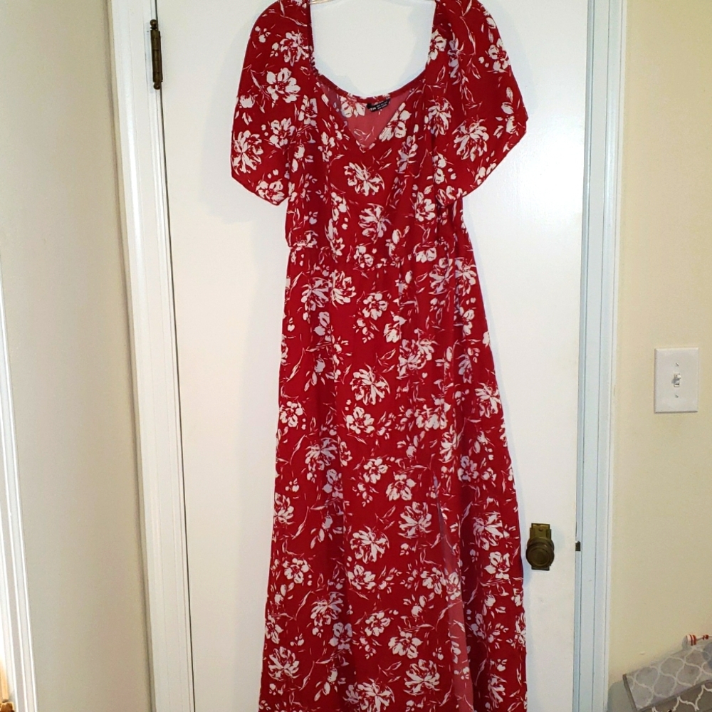 Shein red floral dress